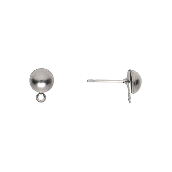Earstud 1pkg100, 6mm half-ball / closed loop, stainless steel 50 pair image number 0