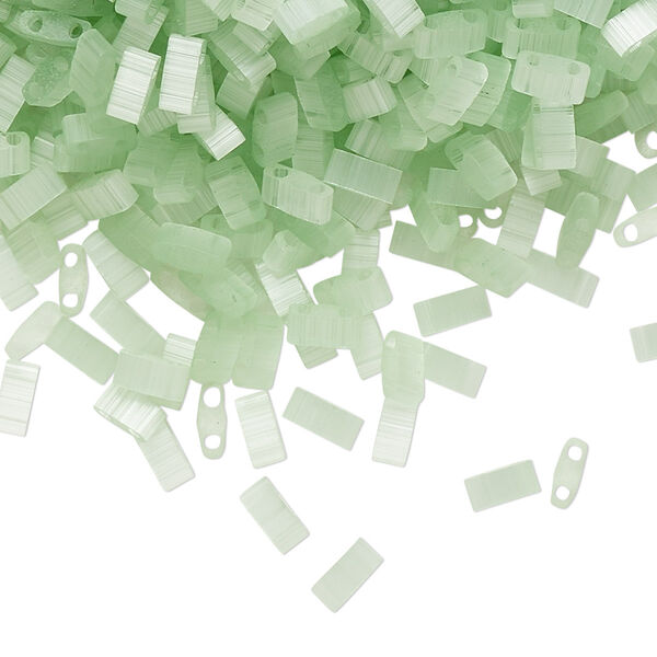 Seed bead, TILA®, glass, pkg/10g, 5x2.3mm half tila rectangle, translucent silk luster mint green, (HTL-2559). image number 0