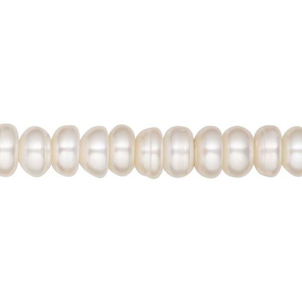 Pearl, cultured freshwater (bleached), white, 7-8mm button, C grade, Mohs hardness 2-1/2 to 4. Sold per 16-inch strand. image number 0