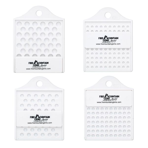 Bead counter set, plastic, white, measures 3, 4, 6 and 8mm beads, 4x3 inches with slider. Sold per 4-piece set. image number 0