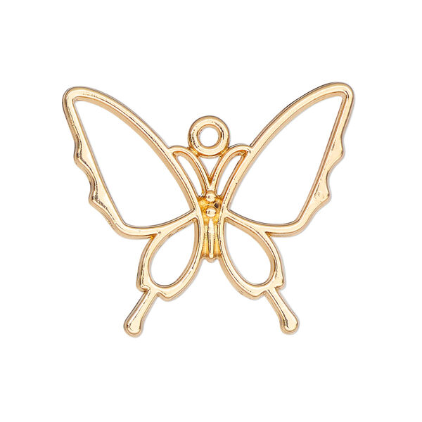 Component, resin frame, gold-finished "pewter" (zinc-based alloy), 30x26mm open butterfly. Sold per pkg of 4. image number 0