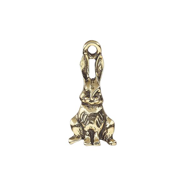 Charm, antique gold-plated pewter (tin-based alloy), 22x11.5mm single-sided bunny. Sold per pkg of 2. image number 0