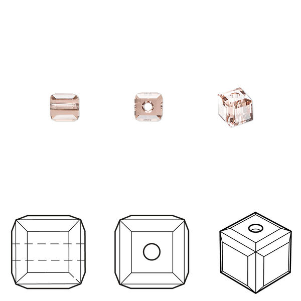 Bead 288pk rose peach, Swarovski® 4mm cube 5601 image number 0
