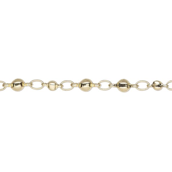 Chain, gold-plated brass, 3.5mm beaded round. Sold per pkg of 5 feet. image number 0