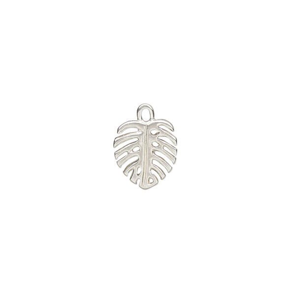 Charm Amoracast® 1pkg1 sterling silver, 9x8mm 2-sided monstera leaf image number 0