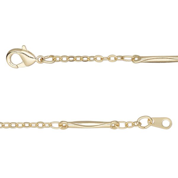 Chain, gold-finished brass, 2mm bar and link, 18 inches with lobster claw clasp. Sold individually. image number 0