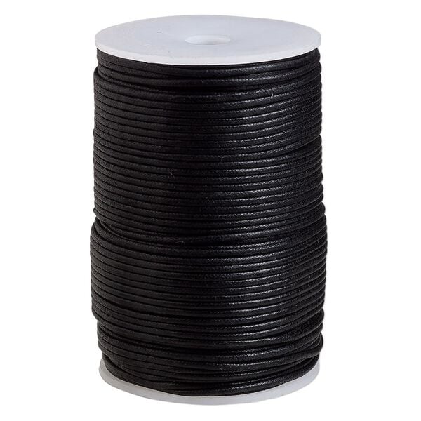 Cord, waxed cotton, black, 2mm, 50+ pound test. Sold per 100-meter spool. image number 0