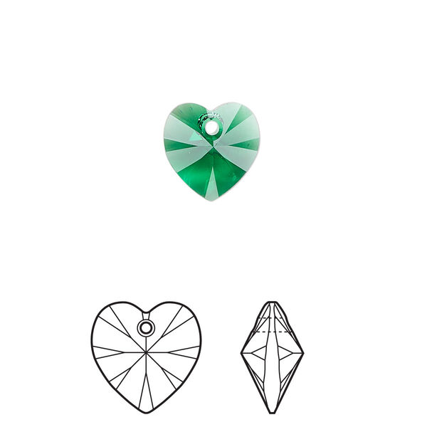 Drop 288pk majestic green, Swarovski® 10mm pendant heart 6228 image number 0