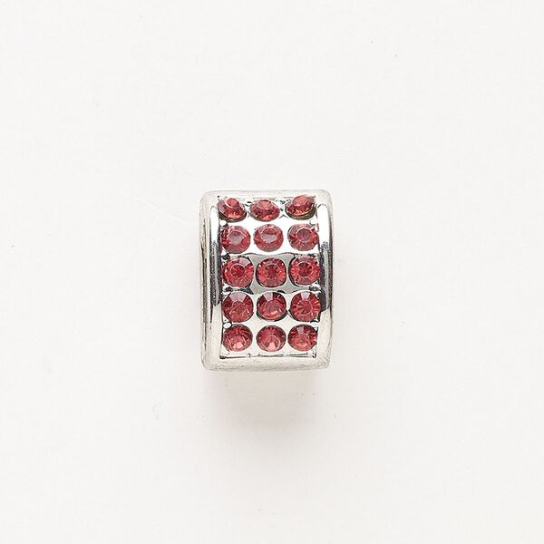 Bead, slide, brass and glass, pkg/1, 15x10mm oval, antique silver finish and hyacinth. image number 0