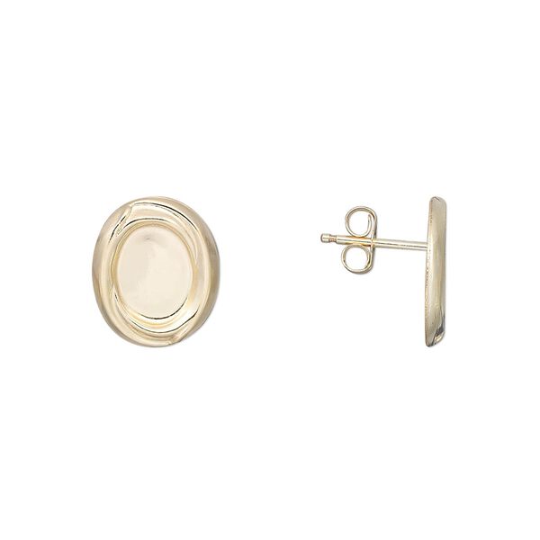 Earstud 1pkg2 14Kt gold-filled, 12x10mm oval /8x6mm oval bezel cab setting / earnuts, 1 pair image number 0