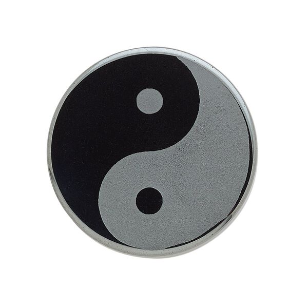 Hemalyke™ 1pkg1, half-drilled etched flat round yin-yang focal 30mm / 6mm image number 0