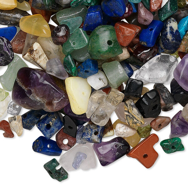 Bead mix, multi-gemstone (natural / dyed), mixed colors, mini to extra-large chip. Sold per 150-gram pkg, approximately 320-360 beads. image number 0