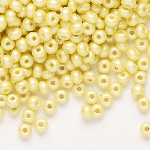 Seed bead, Preciosa Ornela Czech glass, pkg/500g, #6 rocaille, opaque PermaLux dyed yellow chalkwhite, (22001). image number 0