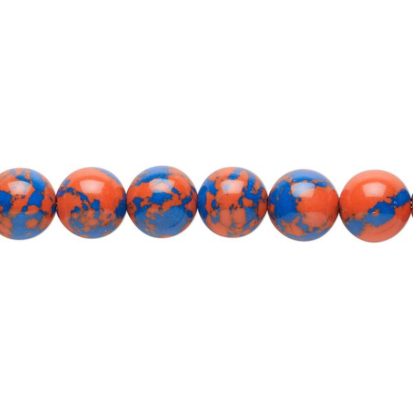 Bead, resin, dark blue and orange, 8mm round. Sold per 15-1/2" to 16" strand. image number 0