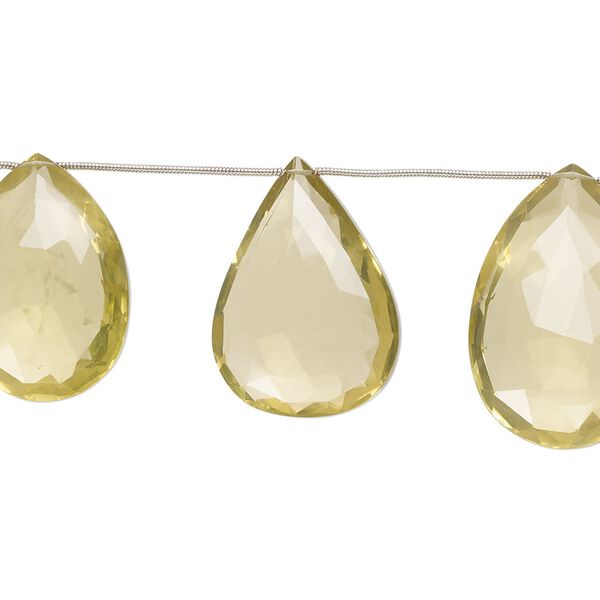 Lemon quartz 1pkg7, hand-cut top-drilled faceted puffed teardrop bead 25x21mm-39x26mm image number 0