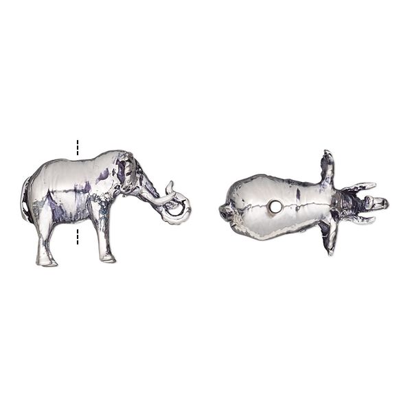 Bead, antique silver-plated brass, 18x12mm vertically-drilled 3D elephant. Sold individually. image number 0