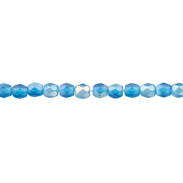 Bead, Czech fire-polished glass, matte blue AB, 4mm faceted round. Sold per pkg of 1,200 (1 mass). image number 0