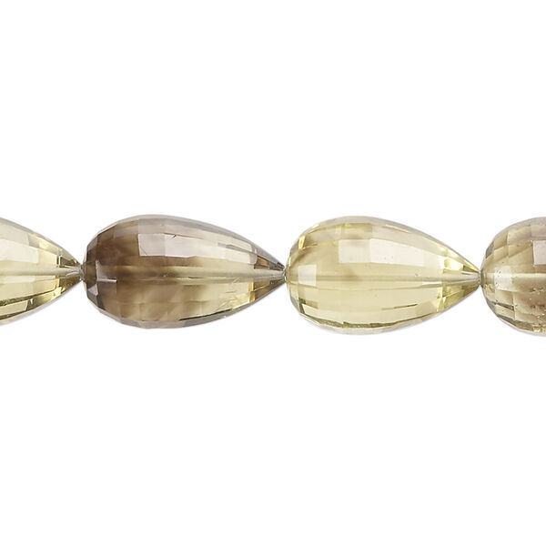Lemon smoky quartz 1pkg1, hand-cut faceted teardrop bead 7 inch 11x9mm-18x10mm image number 0