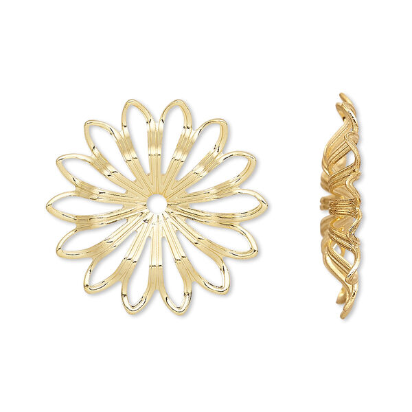 Component, gold-plated brass, 23mm filigree flower. Sold per pkg of 24. image number 0