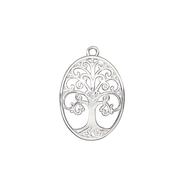 Drop, antiqued sterling silver, 20x15.5mm curved tree of life. Sold individually. image number 0
