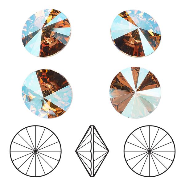 Chaton 4pk light Colorado topaz shimmer foil back, Crystal Passions® 14mm rivoli 1122 image number 0