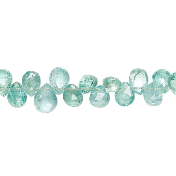 Blue green apatite 1pkg1, hand-cut top-drilled faceted puffed teardrop bead natural 8 inch 5x4mm-7x5mm image number 0
