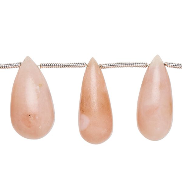 Pink opal / peach opal 1pkg16, hand-cut top-drilled teardrop bead natural graduated 12x6mm-21x12mm image number 0