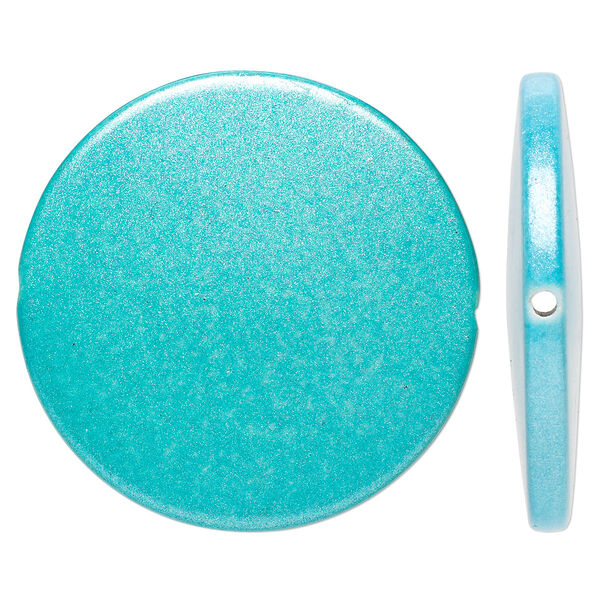 Bead, acrylic, pearlized turquoise blue, 41mm flat round. Sold per pkg of 14. image number 0
