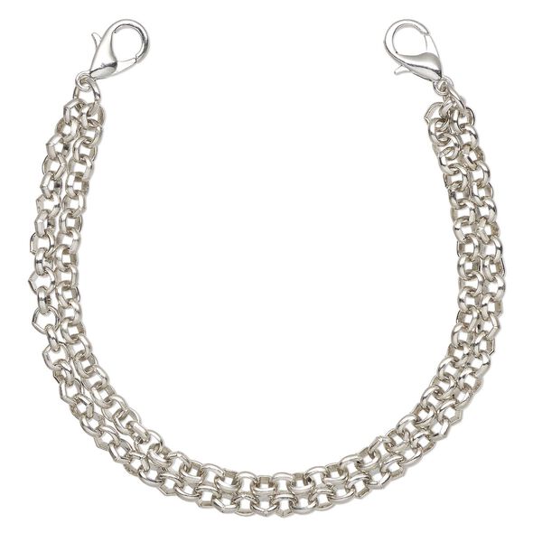 Bracelet component, silver-finished "pewter" (zinc-based alloy) and steel, 4mm round rolo, 6-1/2 inch chain with (2) lobster claw clasps. Sold individually. image number 0