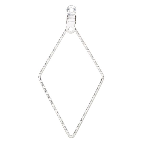 Beading hoop, silver-plated steel, 44x23mm single-sided open diamond with notched design and closed loop. Sold per pkg of 10. image number 0