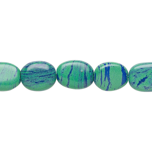 Bead, "azurite-malachite" (resin) (imitation), 9x7mm-12x8mm oval. Sold per 15-1/2" to 16" strand. image number 0