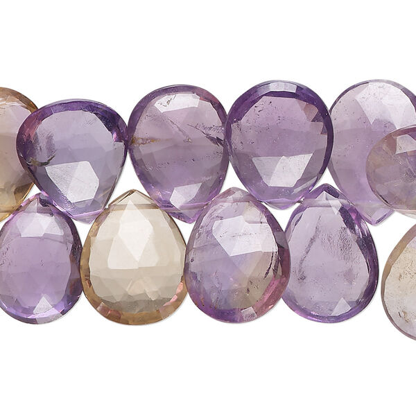 Ametrine 1pkg1, hand-cut top-drilled faceted puffed teardrop bead 8 inch 13x9mm-17x13mm image number 0