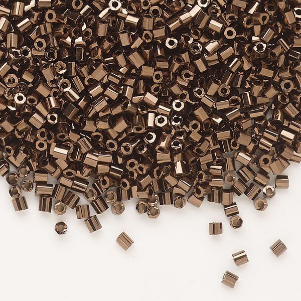 Seed bead, Dyna-Mites™, glass, pkg/40g, #11 2-cut hex, opaque iris bronze, (924 11/0 2CUT). image number 0