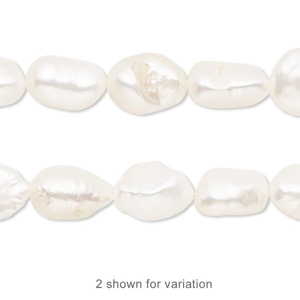 Pearl, cultured freshwater (bleached), white, 8-10mm rice, D grade, Mohs hardness 2-1/2 to 4. Sold per 15-1/2" to 16" strand. image number 0