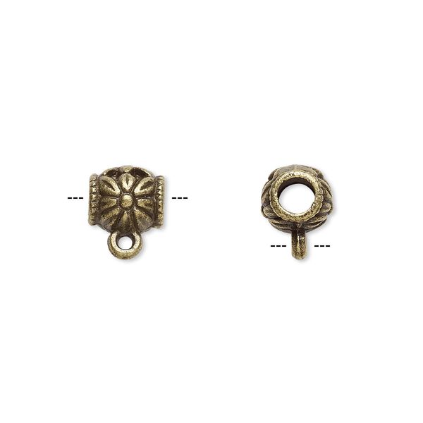 Bead, antique brass-plated "pewter" (zinc-based alloy), 8x7mm cylinder with flower design and closed loop. Sold per pkg of 20. image number 0
