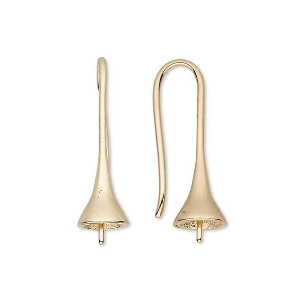 Ear wire 1pkg20 gold-plated, 25mm bell / 3.5mm peg / 8-10mm half-drilled round setting, 18 gauge brass 10 pair image number 0