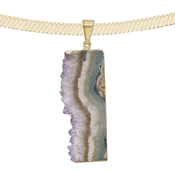 Amethyst / copper / brass 1pkg1, gold-plated freeform slice pendant natural 40x15mm-40x20mm image number 0