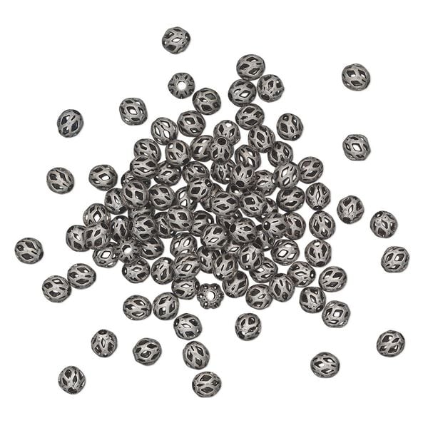 Bead, antique silver-plated brass, 4mm cutout round. Sold per pkg of 100. image number 0