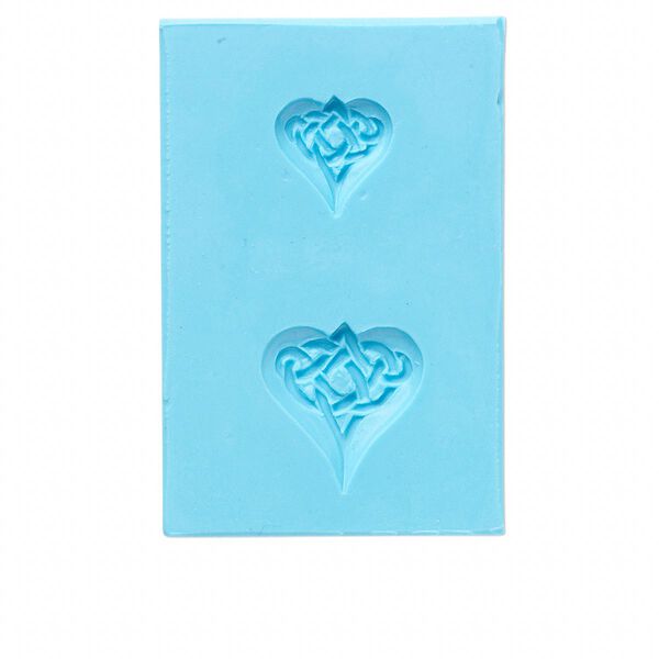 Mold, silicone, blue, 3x2x1-1/2 inches with 18x18mm and 25x25mm Celtic heart pendant. Sold individually. image number 0
