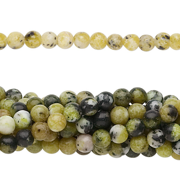 Yellow "turquoise" (serpentine with quartz) 1pkg10, round bead natural 15.5-16 inch 4mm image number 0