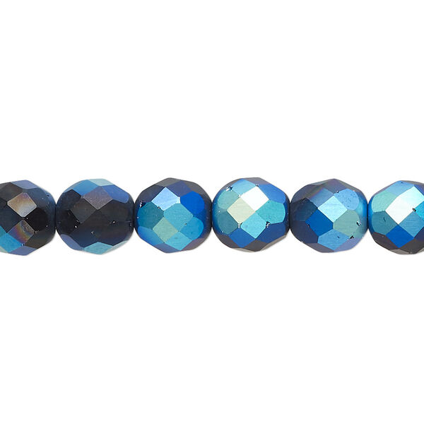 Bead, Czech fire-polished glass, opaque black half-coated matte AB, 8mm faceted round. Sold per 15-1/2" to 16" strand. image number 0