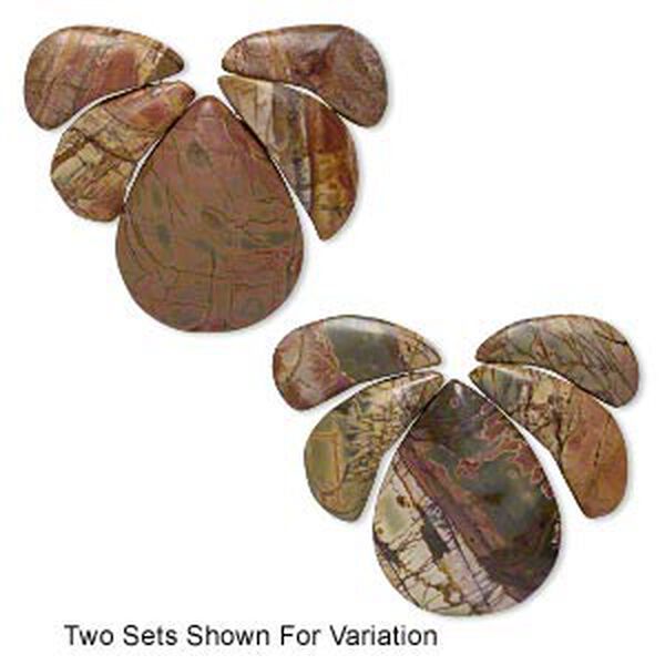 Red creek jasper 1pkg5, top-drilled flat back crescent focal 31x15mm-35x17mm / 45mm image number 0