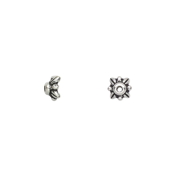 Bead cap, TierraCast®, antique silver-plated pewter (tin-based alloy), 5x3mm beaded leaf, fits 5-8mm bead. Sold per pkg of 100. image number 0