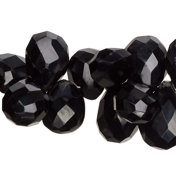 Black onyx 1pkg1, hand-cut top-drilled faceted puffed teardrop bead B grade, 8 inch 13x11mm-18x12mm image number 0