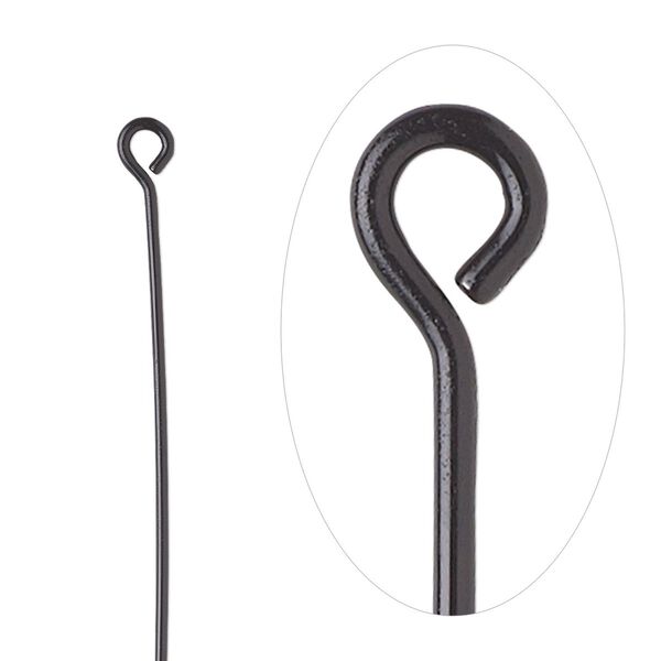 Eye pin, electro-coated brass, black, 2 inches, 21 gauge. Sold per pkg of 10. image number 0