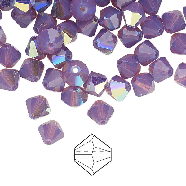 Bead 144pk amethyst opal AB, Preciosa Czech crystal 6mm bicone image number 0