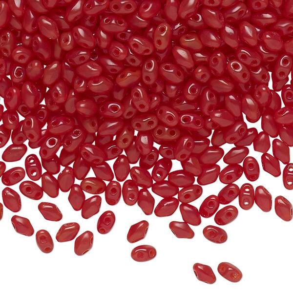 Bead, Preciosa Mini Twin™, Mini Pressed Twin, Czech pressed glass, translucent dark red, 4x2.5mm oval with (2) 0.7mm holes. Sold per 50-gram pkg. image number 0
