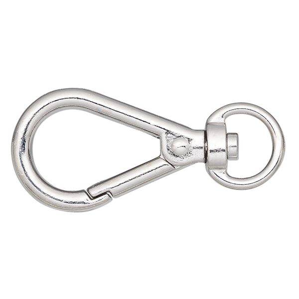 Clasp, self-closing hook, imitation rhodium-finished steel and "pewter" (zinc-based alloy), 27x17mm with swivel. Sold per pkg of 4. image number 0