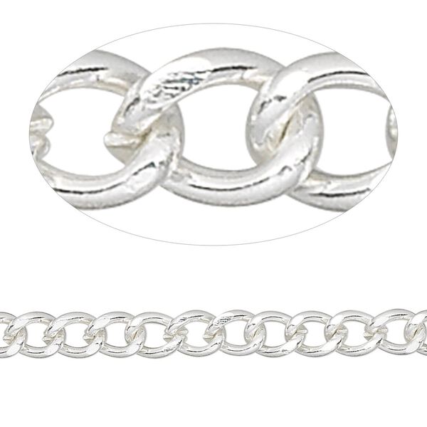 Chain, silver-finished brass, 6x5mm curb. Sold per pkg of 50 feet. image number 0