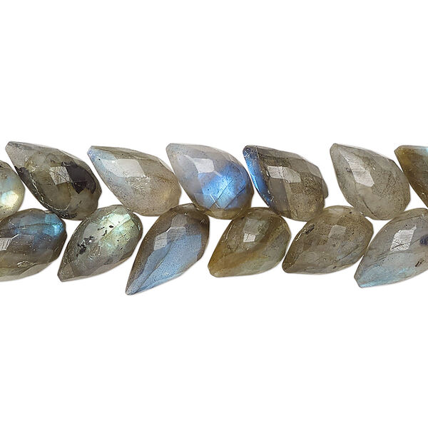 Labradorite 1pkg40, hand-cut herringbone-drilled faceted briolette bead natural 10x7mm image number 0